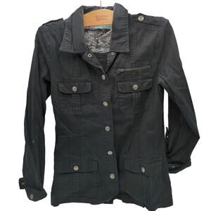 maurices S Black Button-Front Pocket Blouse, Epaulet Detail